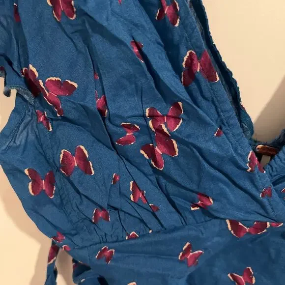 Free People Butterfly Pretty Dayz V-Neck Crop Blouse Top Blue Womens Size Large - Picture 3 of 8
